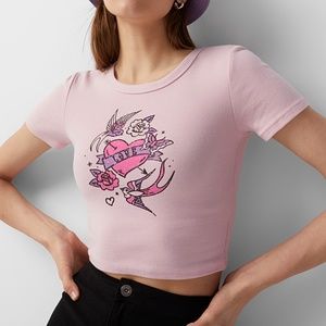 Retro pink heart Love print organic cotton baby tee NWT